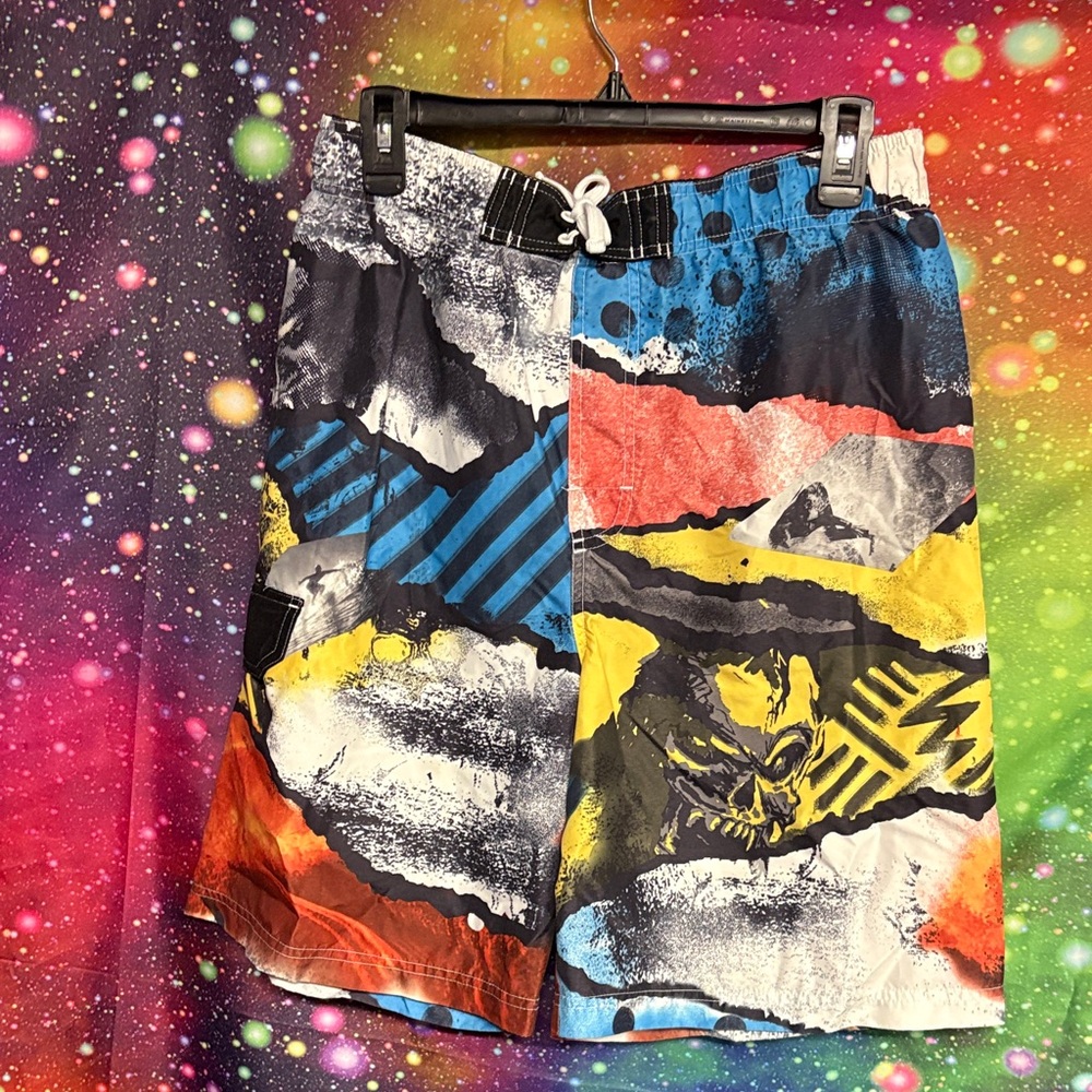 🤑5 for $25 
Joe Boxer Multicolor Abstract Board Shorts in Blue, Yellow, Red